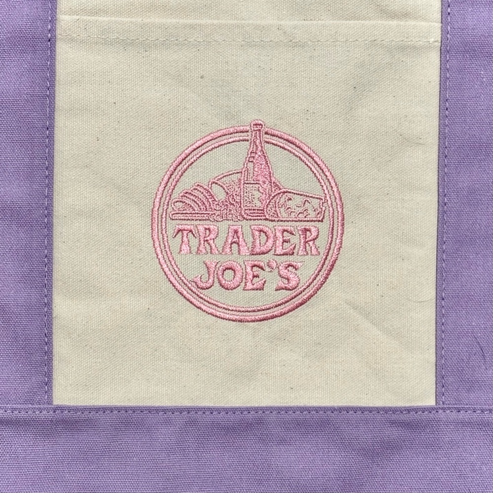Large Trader Joes Tote Bag Lavender Purple Canvas 20" × 14” Brand New With Tags - Picture 2 of 4